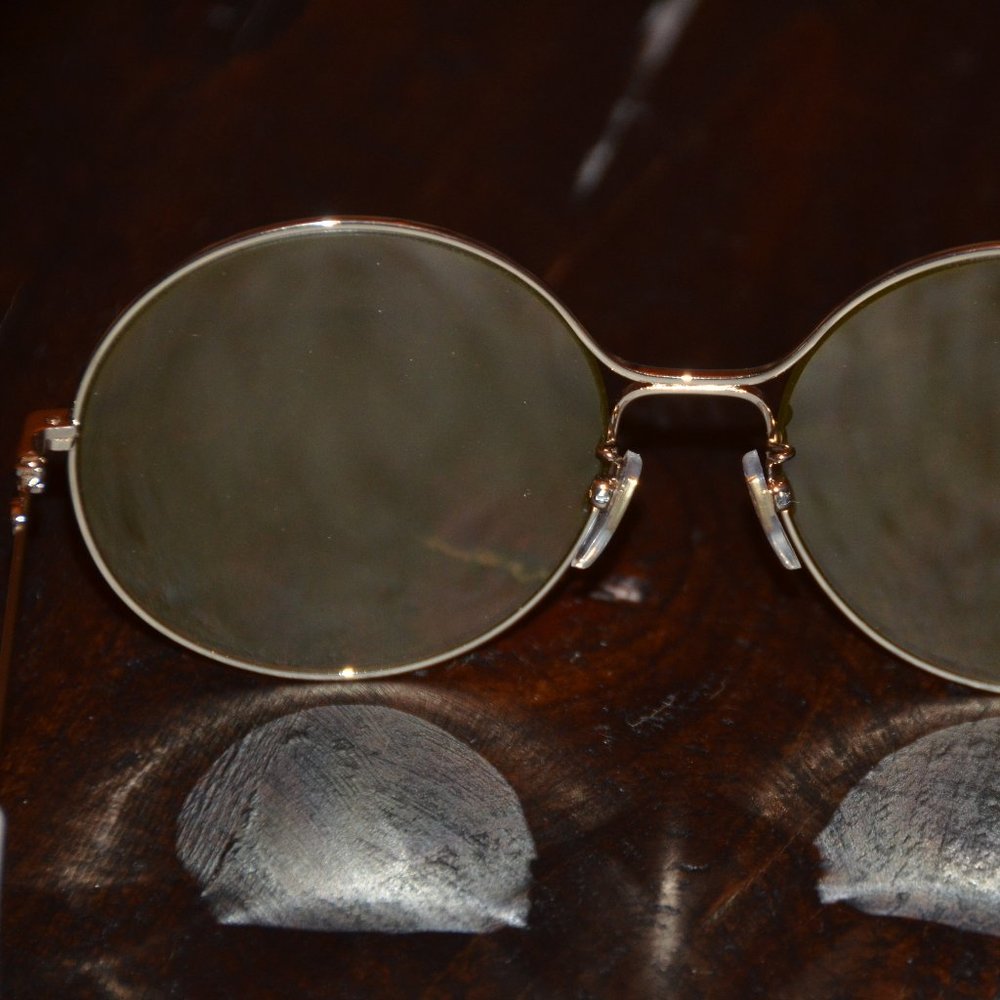 RARE GUCCI YELLOW ROUND GOLD DOUBLE G RED BLUE ITALY OVERSIZED SUNGLASSES GG395S - Picture 8 of 14